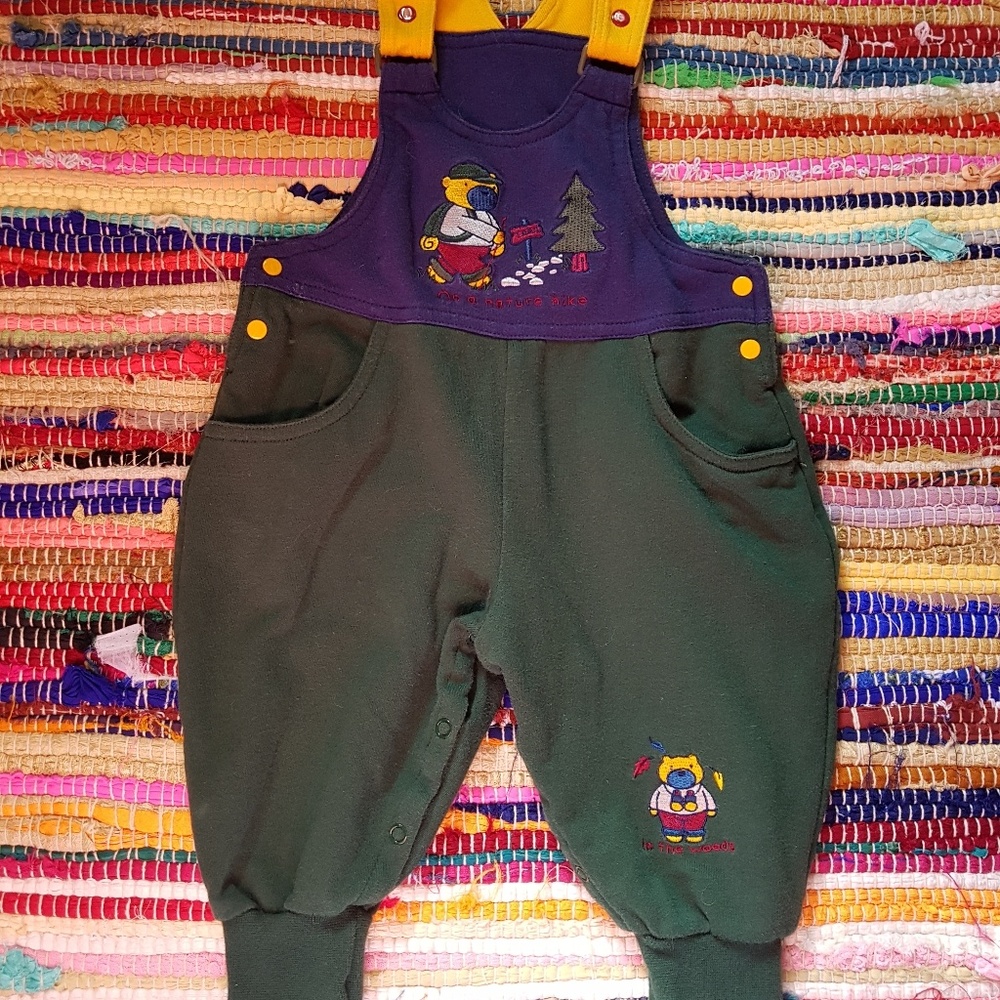 First Moments Baby Overalls Vtg Teddy Jumper